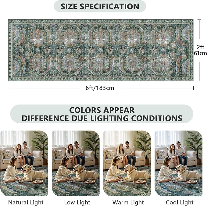 2x6 Hallway Runner Rug, Washable Vintage Retro Long Runner Rugs - Image 2