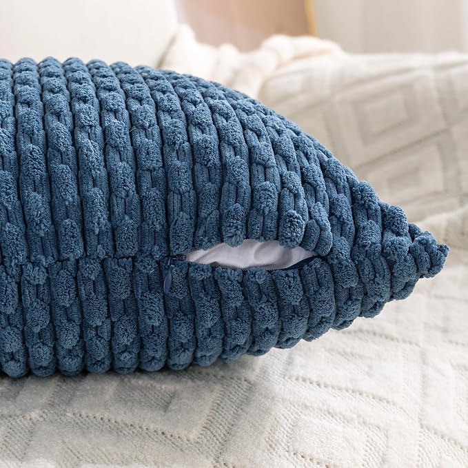 Set of 4 Blue Decorative Throw Pillow Covers 26x26 Inch Corduroy Pillow Covers - Image 4