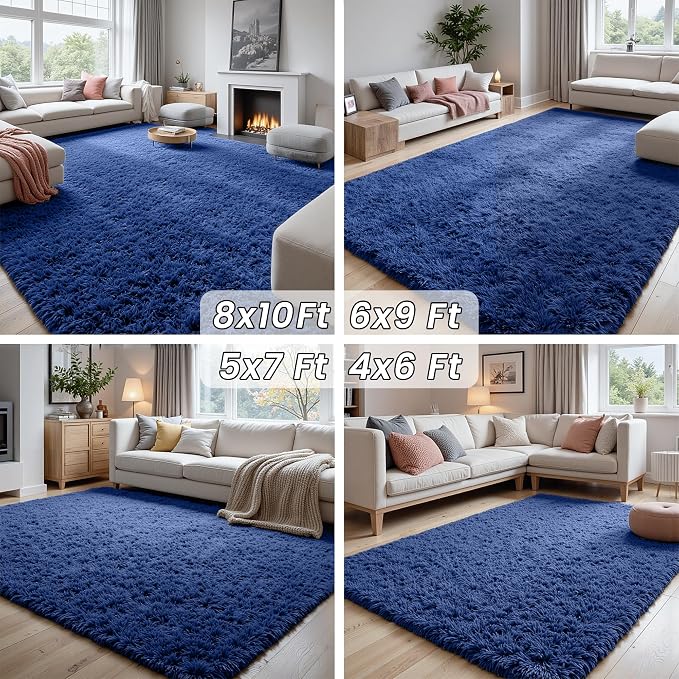 8x10 Fluffy Shag Area Rugs for Living Room Bedroom: Soft Plush Carpet Blue | - Image 7