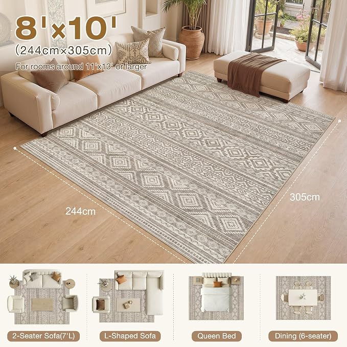 cotiled Boho 8x10 Area Rugs for Living Room: Large Moroccan Washable Rug | - Image 7