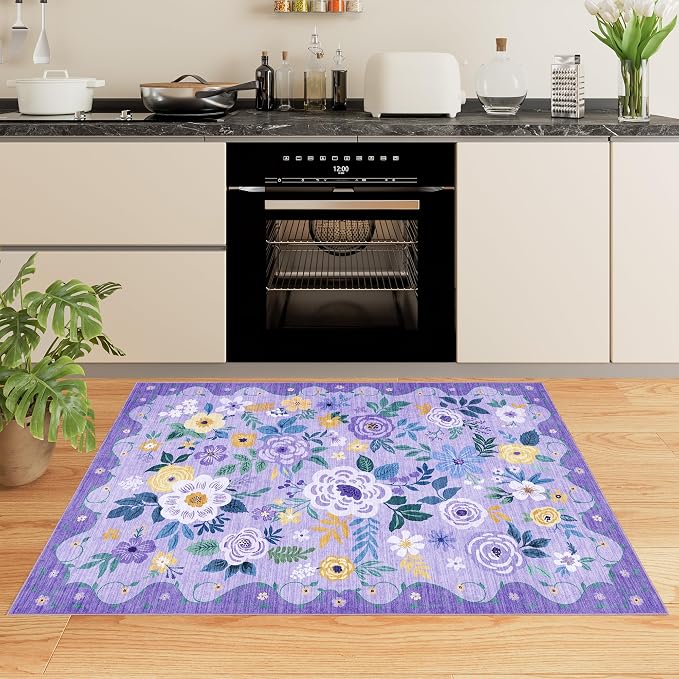DUKINO 4x6 Area Rug, Floral Washable Rug Non Slip Office Chair Mat, Stain - Image 5