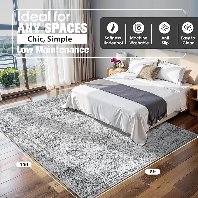 Aelenmu 8x10 Area Rugs for Living Room Washable Bedroom Dining Room Grey | - Image 2