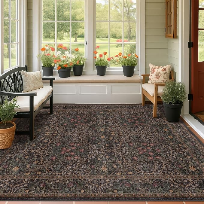 Dark Brown Washable 5x7 Area Rugs by HazoHaus