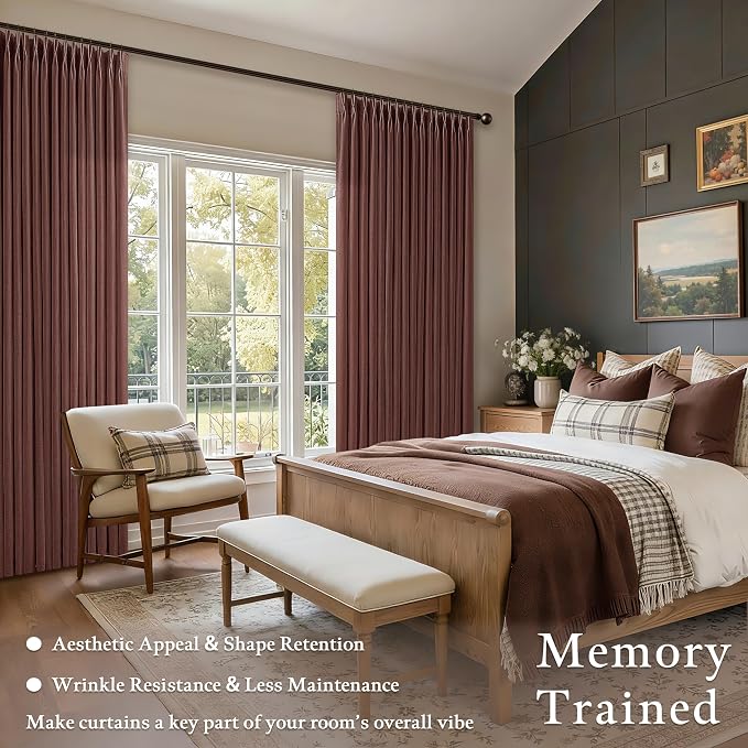 Linen Pleated Rust Brown Memory Trained Light Filtering Curtains 102 Inch | 102 - Image 7