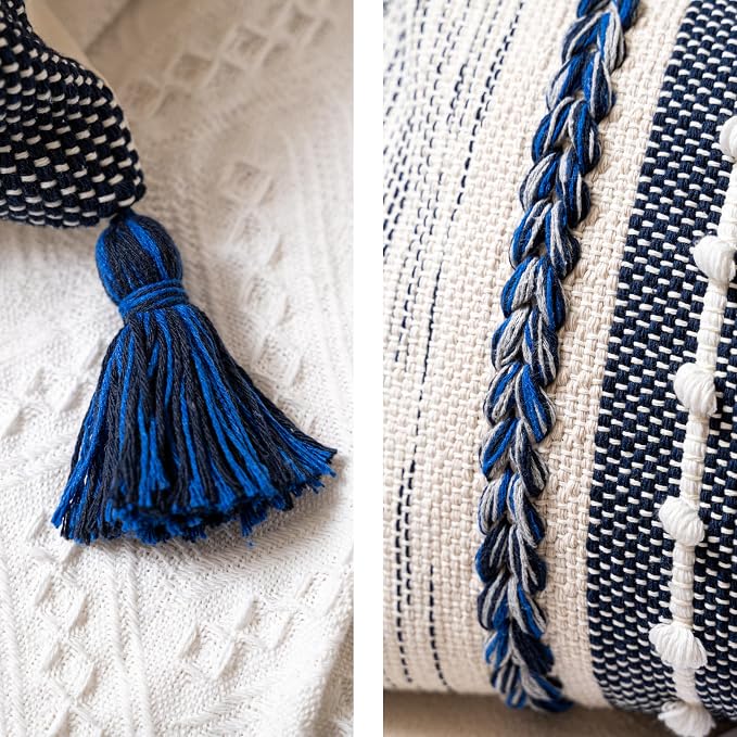 Navy Dark Blue Boho Decorative Lumbar Pillow Cover 14x36, Long Body Pillow - Image 8
