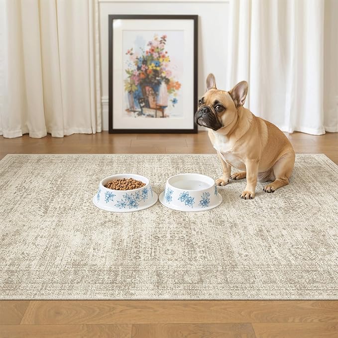 Soalmost 3x4 Rugs Non-Slip, Small Washable Kitchen Entryway Area Rug Beige | by Soalmost