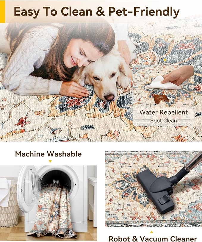 RELEANY Washable Area Rug, Square 7'x7', Water Repellent, Pet Friendly - Image 3