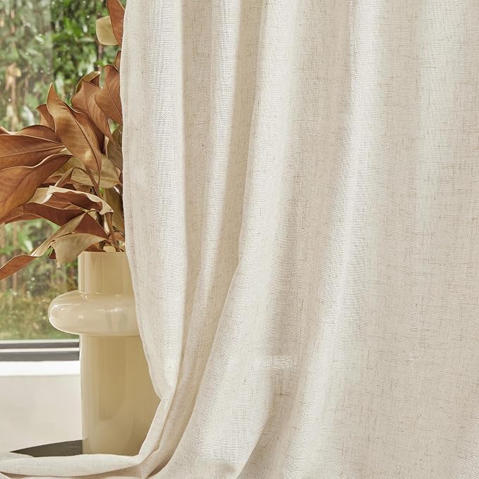 MYSKY HOME Linen Curtains for Living Room, Natural Semi Sheer Curtains & Drapes - Image 5