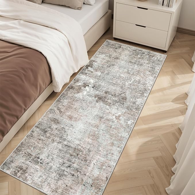 Soalmost Abstratc Runner Rug 2x5 Washable Kitchen Entry Runners Pink/Grey | by Soalmost