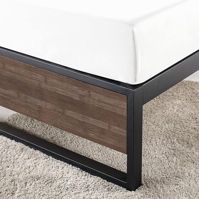 ZINUS GOOD DESIGN Award Winner Suzanne 14 Inch Bamboo and Metal Platforma Bed Frame, No Box Spring Needed, Wood Slat Support, Grey Wash, Queen
