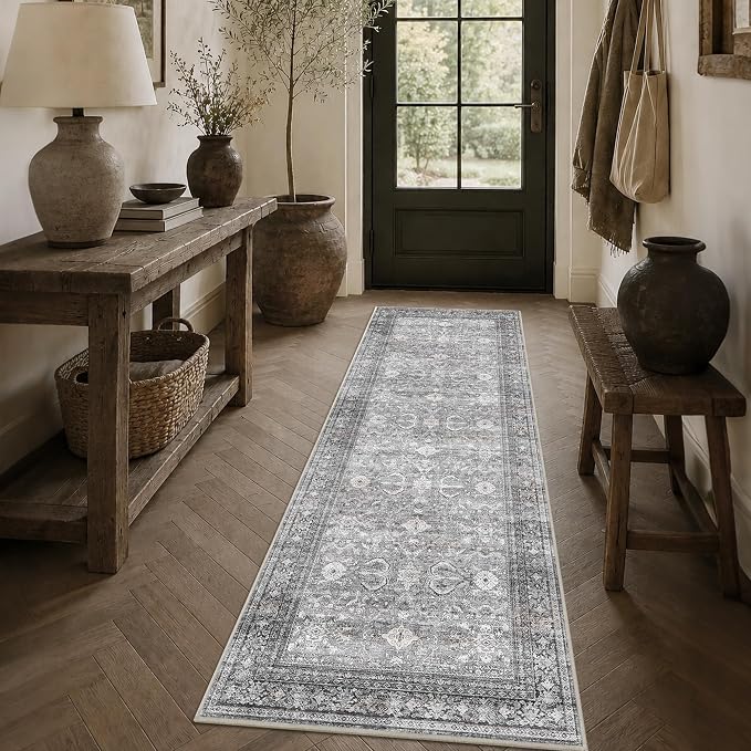 Schweek 2x6 Hallway Runner Rug Washable Vintage Kitchen Rugs Non Slip Grey | by Schweek