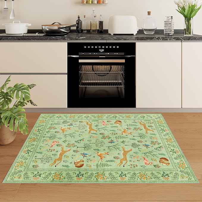 DUKINO 2x3 Entryway Rug, Washable Door Mat Animal Kitchen Rug, Light Green | - Image 6