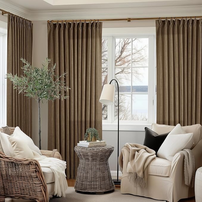 Extra Wide 102 Inch Long Pleat Curtains 70 Inch Wide Dutch Cocoa | Pinch Pleat - Image 9