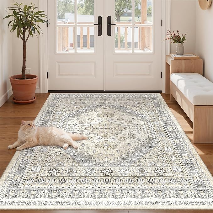 3x5 Rug for Entryway, Washable Area Rug, Living Room, Dining Room, Vintage Rug by Zesthome