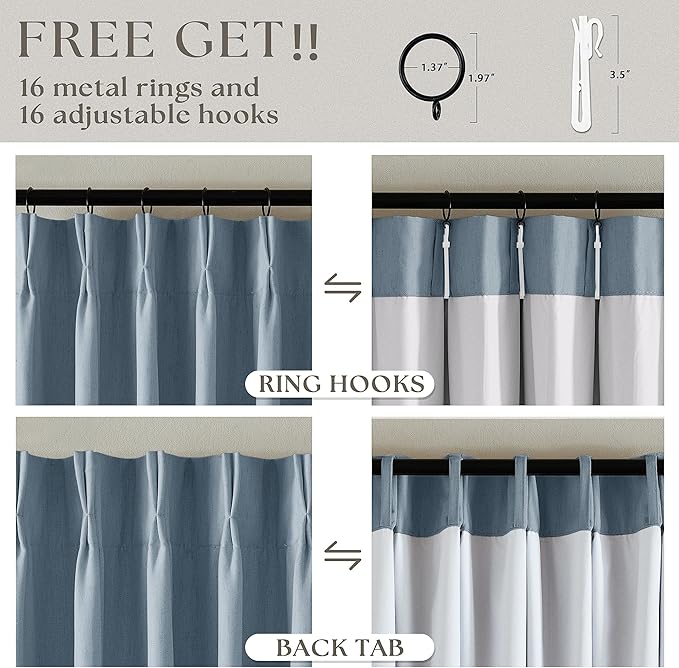 Dusty Blue Linen Black Out 120 Inch Curtains - Image 5