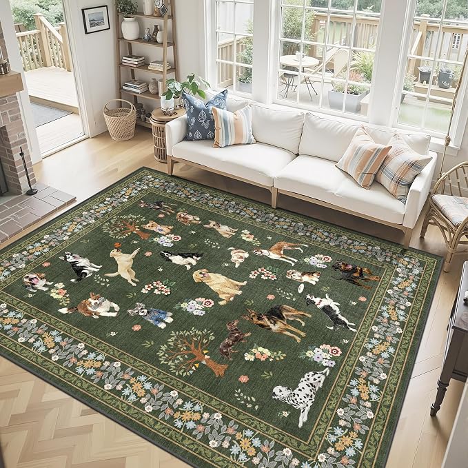 Dark Green Floral Area Rug 9x12 - Image 2
