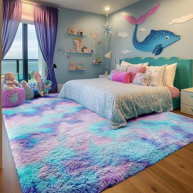 9x12 Rainbow Large Area Rug for Bedroom Girls, Cute Kawaii Purple Rainbow - Image 2