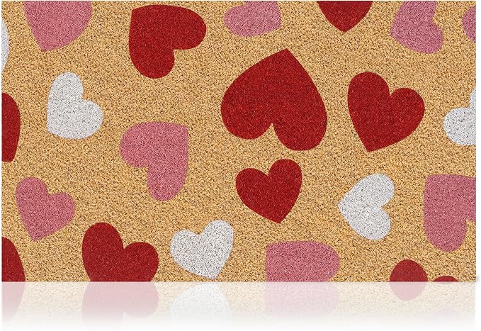 Coir Welcome Mat, Colorful Hearts, 17 x 29 in | 100% Natural Coir, Anti-Shedding by AmaruDoorMats