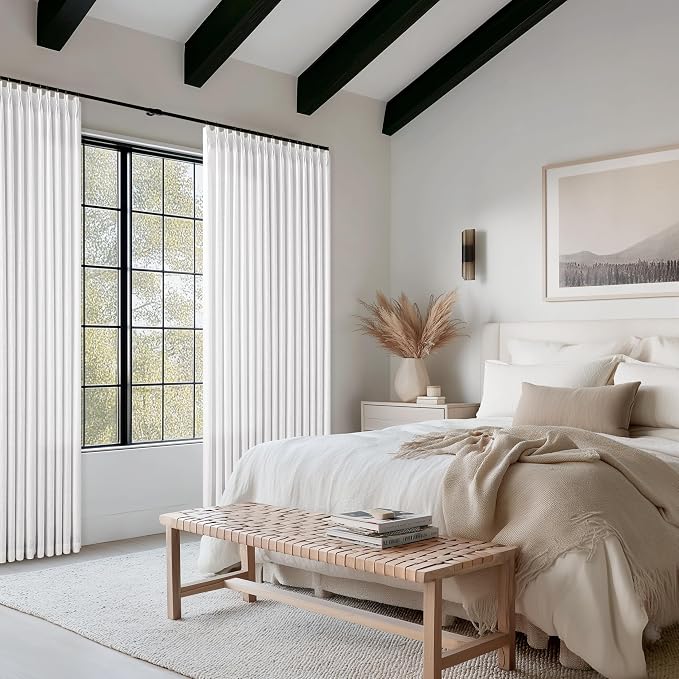 Memory Trained Pinch Pleat Semi Sheer Linen Snow White Curtains 100 Inches | - Image 7