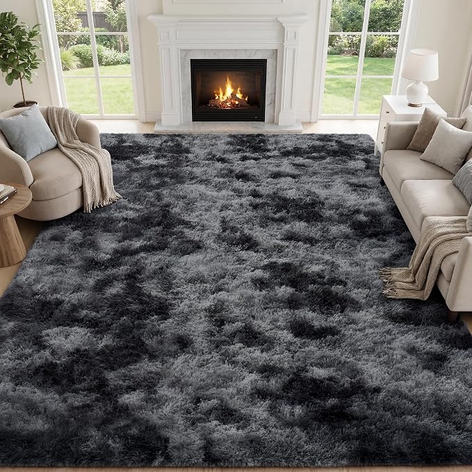 PLHXFR 6x9 Area Rugs Living Room: Fluffy Bedroom Soft Shag Rug Black Grey | by PLHXFRSoftAreaRugs