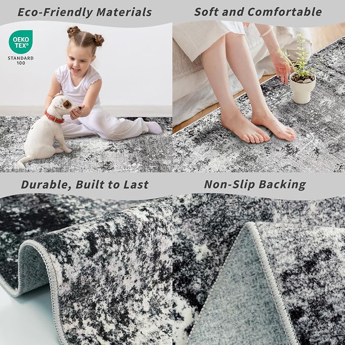 2x8 Washable Hallway Runner Rug – Non-Slip Modern Abstract Neutral Low-Pile - Image 5