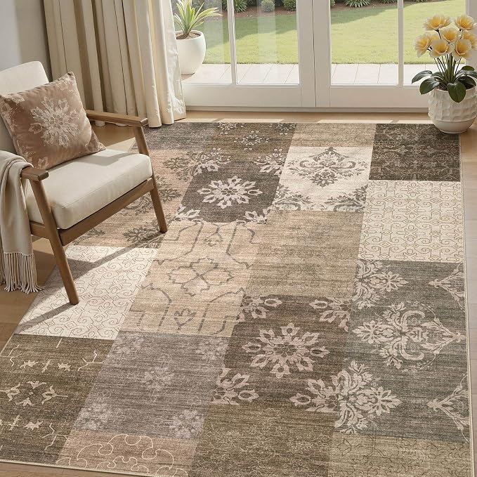 UERMEI 5x7 Area Rug for Living Room, Washable Brown Modern Geometric Patchwork - Image 6