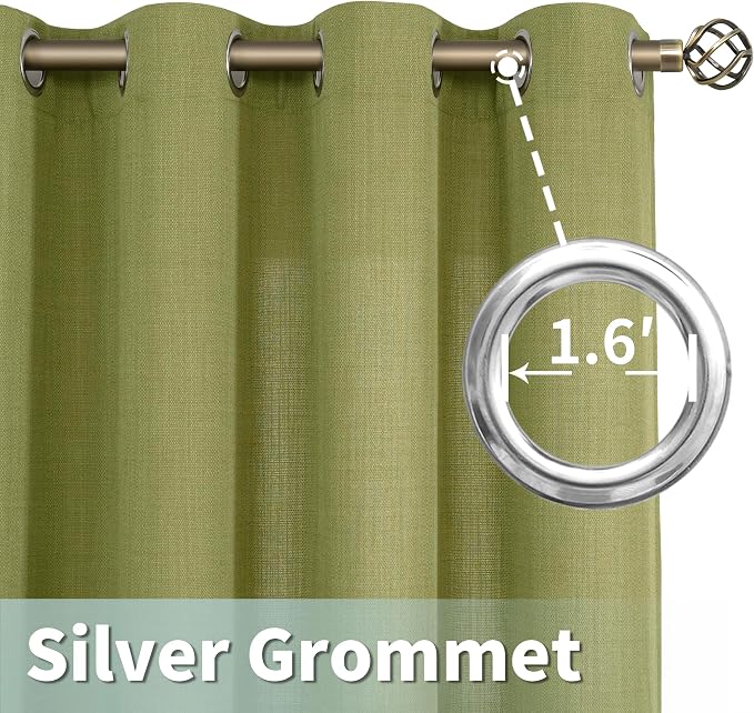 60 Inch Wide Linen Curtains for Living Room 2 Panels, Moss Green | Light - Image 5