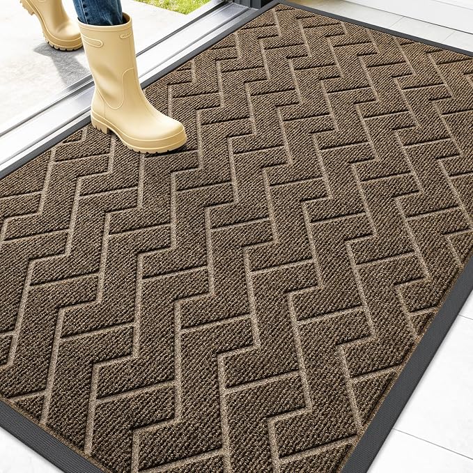 OLANLY Front Door Mat Outside 47x32, All-Season Absorbent Rubber Doormat | Brown by OLANLY