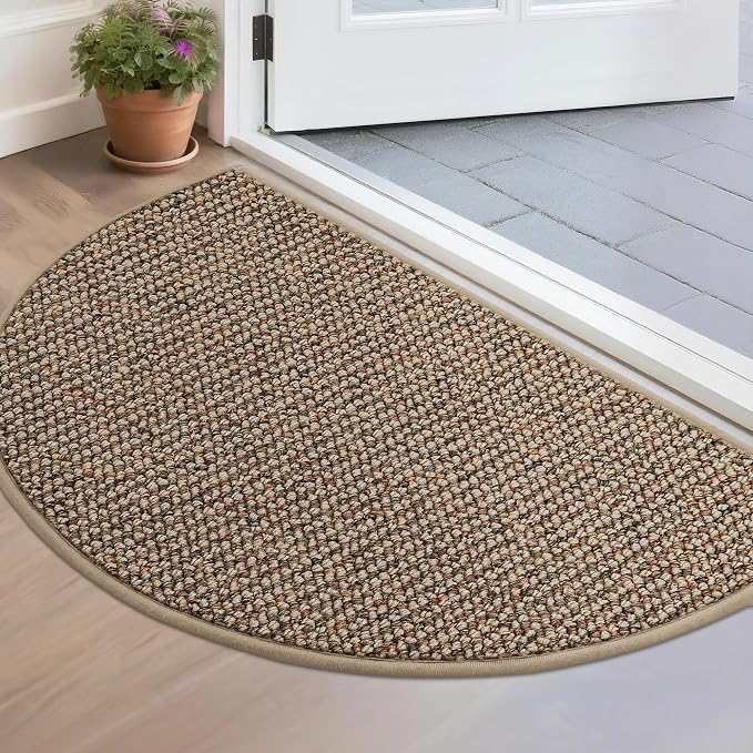 BEQHAUSE Dirt Trapper Door Mat 17" x 30" Half Circle Non Slip Rugs, Taupe | by BEQHAUSE