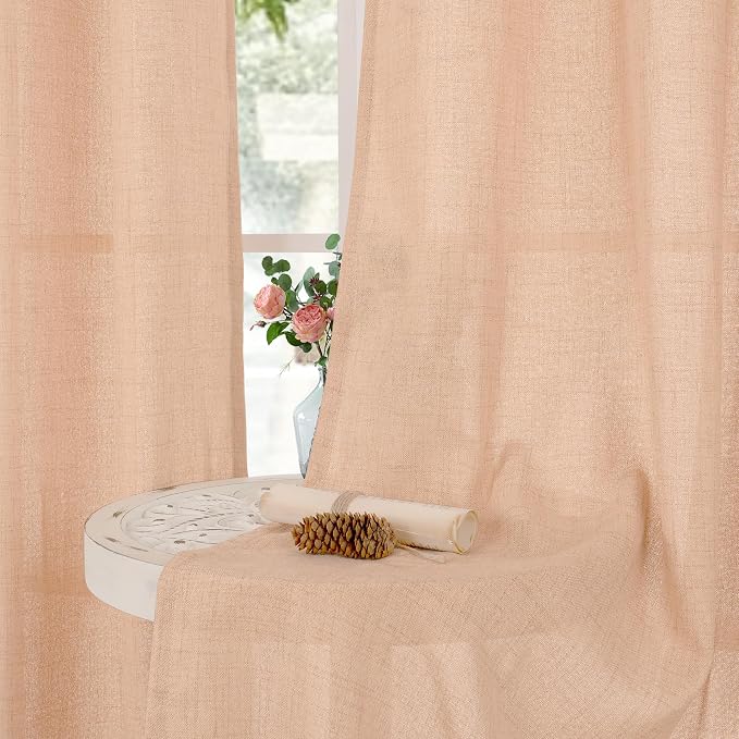 YoungsTex Peach Linen Curtains 40 Inches Long, Short Drapes - Image 3