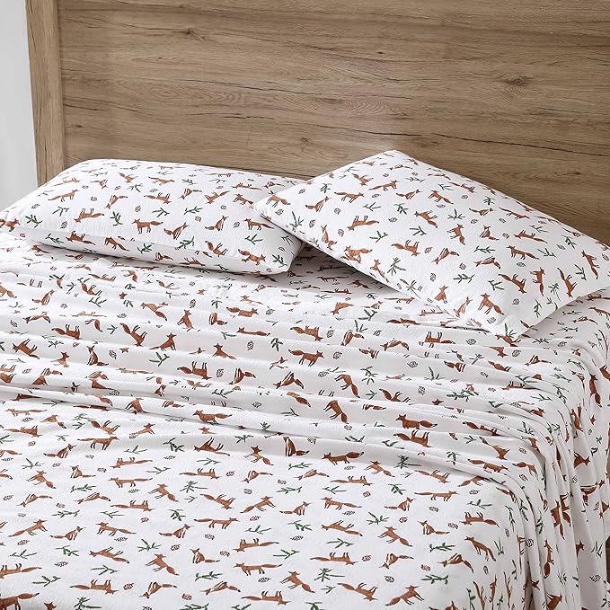 Eddie Bauer- Twin Sheet Set, Cotton Flannel Bedding Set, Brushed for Extra Softness, Cozy Home Décor (Fox Trail Orange, Twin)