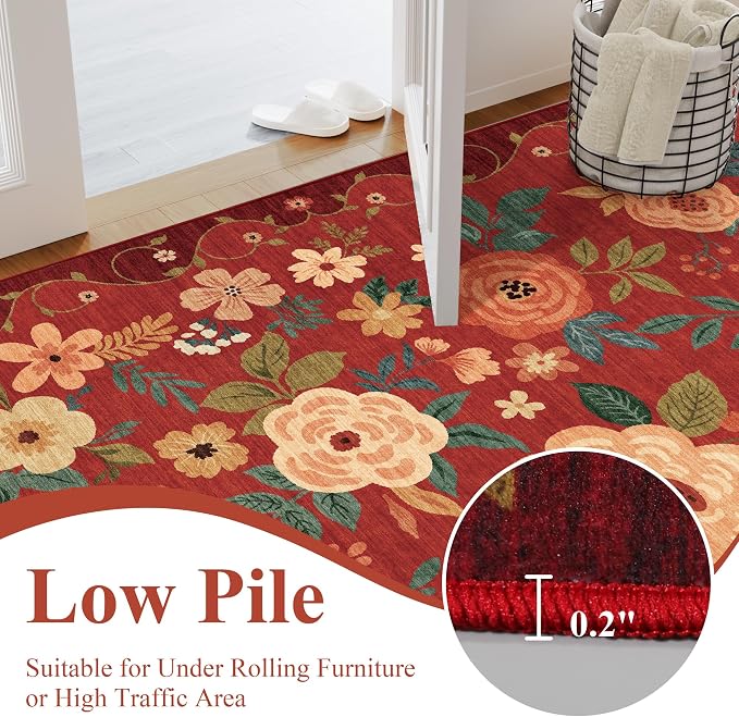 DUKINO 2x4 Entryway Rug, Floral Washable Kitchen Rugs Non Slip, Soft Indoor - Image 8