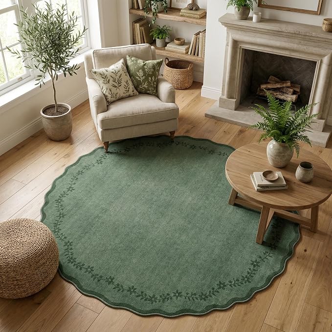 GarveeHome Round Rugs 6ft Scalloped Washable Circle Rug by GarveeHome