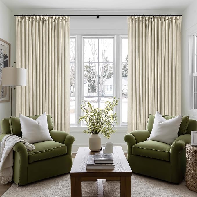Extra Wide Pinch Pleat 100 x 90 Inch Linen Semi Sheer Curtains 1 Panel | - Image 8