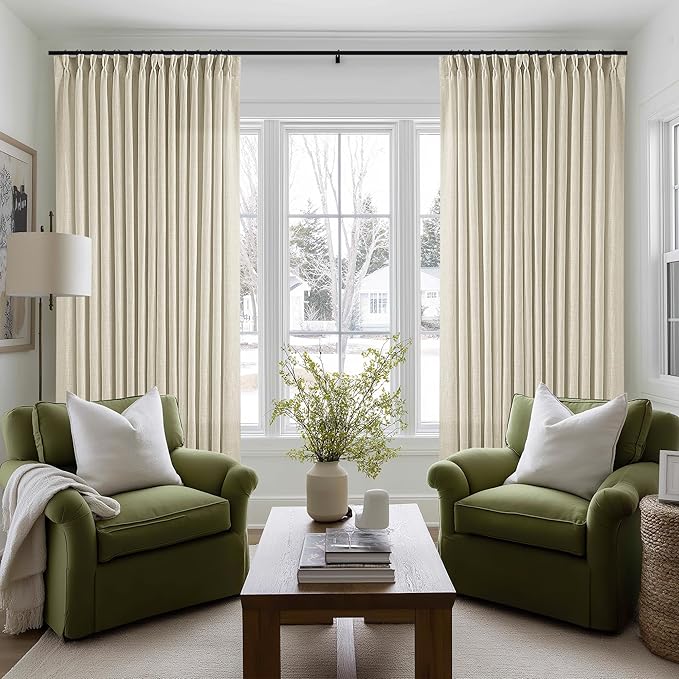 Extra Wide Pinch Pleat 100 x 102 Inch Linen Semi Sheer Curtains 1 Panel | by Twodrapes