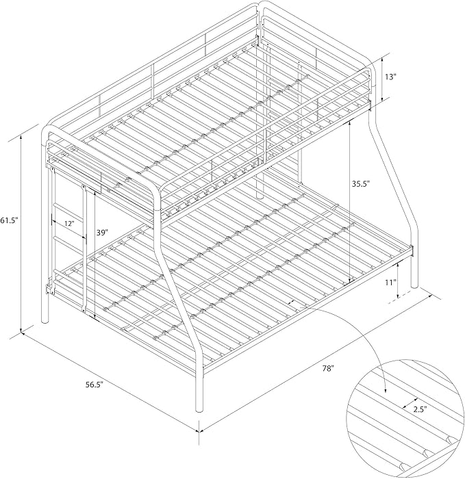 DHP Dusty Metal Bunk Bed with Secured Ladders, Twin/Full, Black