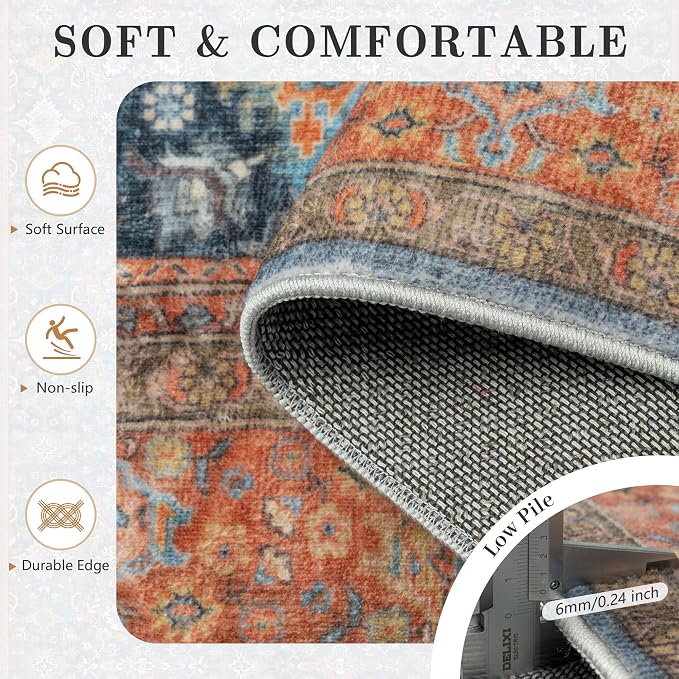 6x9 Area Rugs - Washable Vintage Retro Living Room Rug, Soft Ultra Thin Non - Image 7