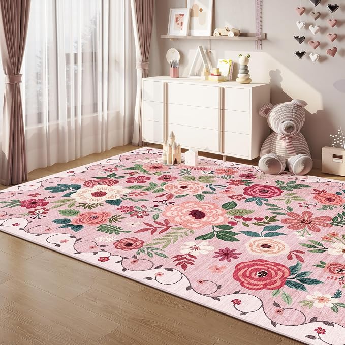 DUKINO 4x6 Area Rug, Floral Washable Rug Non Slip Office Chair Mat, Stain - Image 6