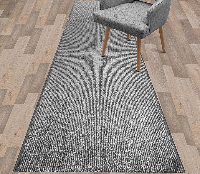 Custom Length Cut to Size Wide Width Carpet Runner Rug for Hallways, Skid Resistant Latex Rubber Backed, 31 inch Wide X Customized Length, Stripe Grey, 31 inch X 35 feet