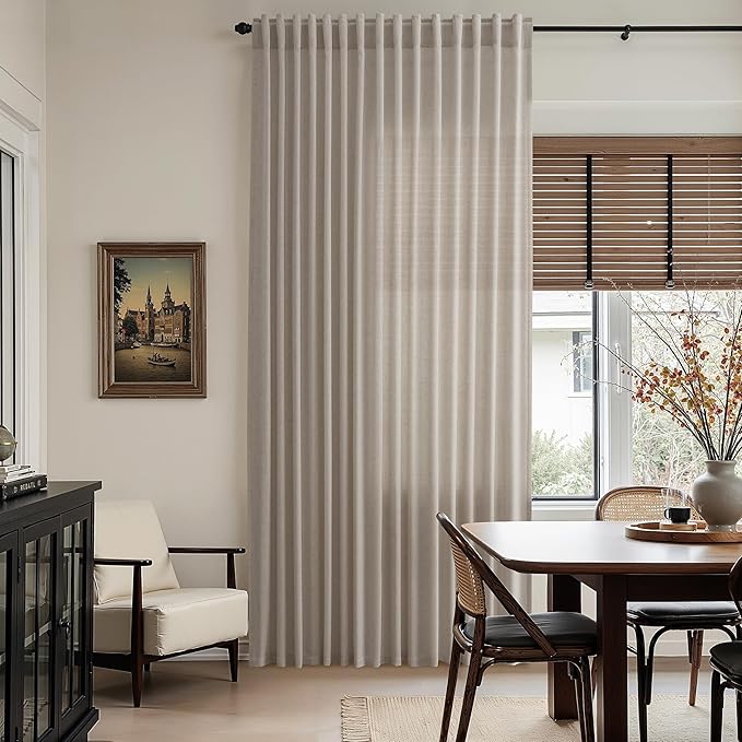 108 Inch Long Curtains for Living Room Ecru Linen Blend Light Filtering Semi - Image 6