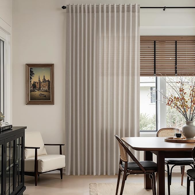 Ecru Linen 144 Inch Curtains for Living Room Light Filtering Semi Sheer Curtain - Image 4