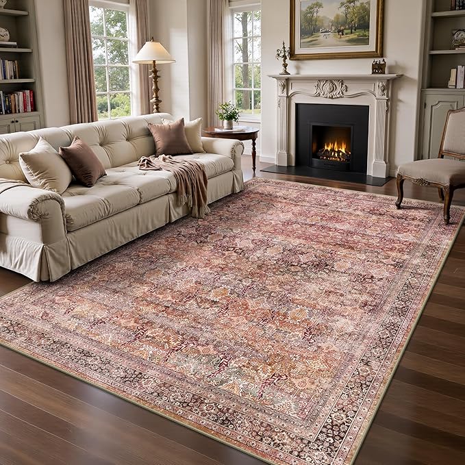 5x7 Area Rugs - Washable Vintage Retro Living Room Rug, Soft Ultra Thin Non by Yarooge