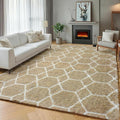 5x7 Area Rugs for Living Room Bedroom, Fluffy Beige and White Geometric Rug | by ONASAR