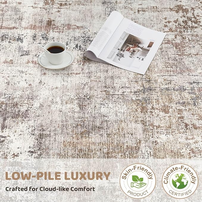 UERMEI Square Area Rugs : Washable 6x6 Neutral Modern Abstract Carpet - Image 9