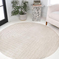 Eyely NCS101A-5R Scandinavian Odense Minimalist Angle Geometric Indoor Rug, Pet Friendly, Non-Shedding, Stain Resistant, Easy-Cleaning, Ivory/Cream, 5' Round, Indoor/Outdoor, Area Rug