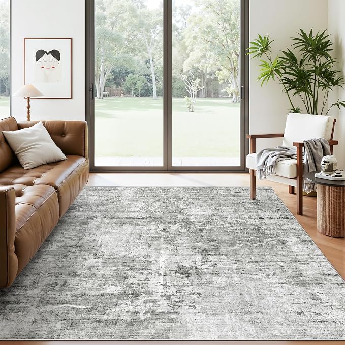 Soalmost Abstract Area Rug 6x9 for Living Room Washable Rugs Gray/White | - Image 2