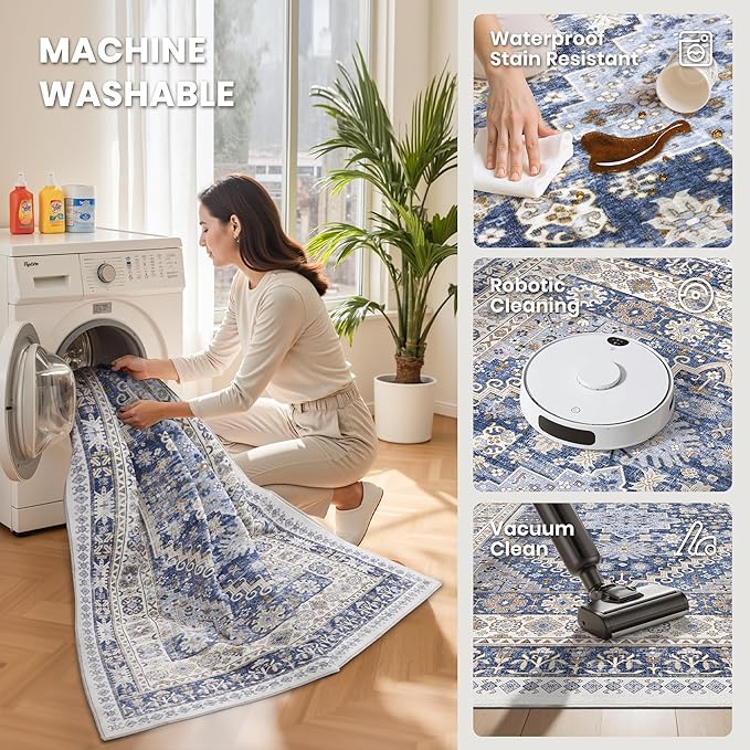 2'6 x 10' Runner Rug Non Slip, Washable Kitchen Rugs, Living Room, Long Rug - Image 4