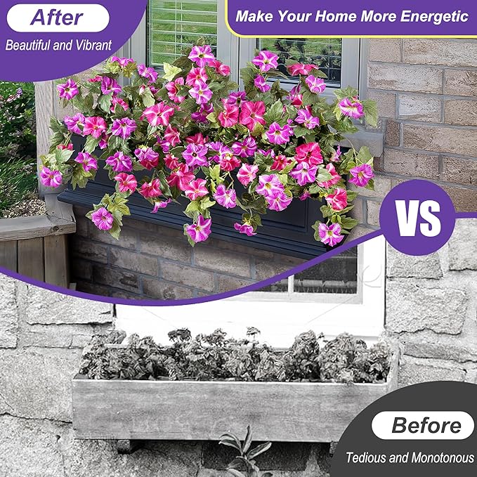 Artificial Fake Flowers Plants for Outdoor Decoration, 2PCS Faux Petunias Silk Flower UV Resistant No Fade Floral for Home Outside Garden Balcony Yard Porch Realistic Indoor Decor (Red Lotus)