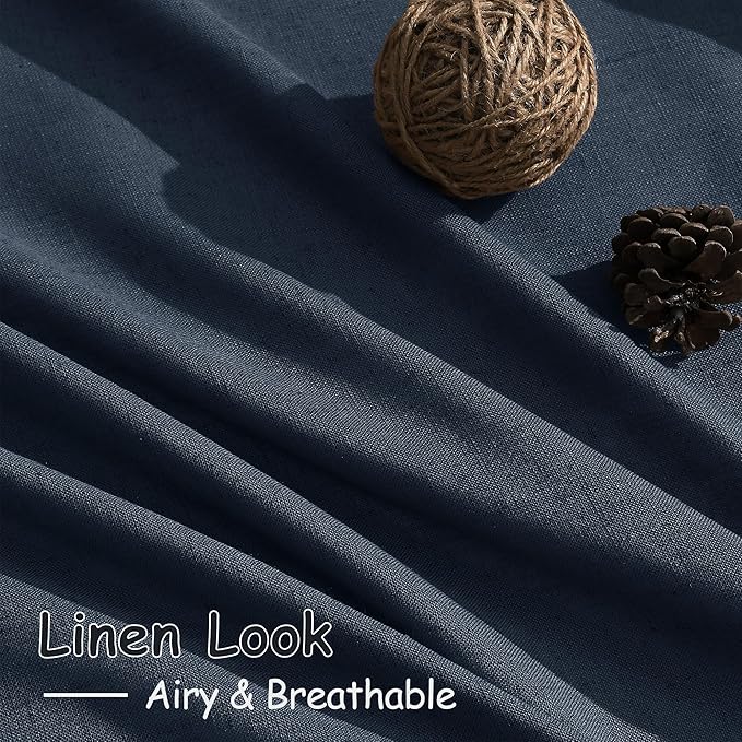 Vintage Blue Linen Curtains 102 Inches Long Rod Pocket Back Tab Drapes 2 Panels - Image 5