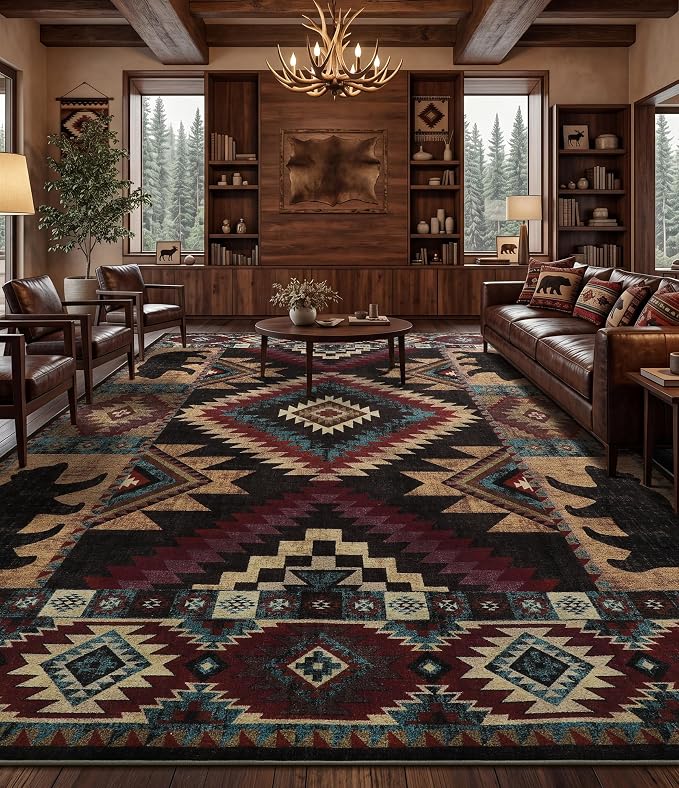 Rustic Cabin Area Rug 9x12, Lodge Wildlife Bear Washable Large Area Rug - Image 5